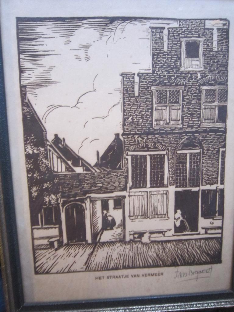 Het straatje van Vermeer, Mooie litho van v/d Bogaert., Antiek en Kunst, Ophalen of Verzenden