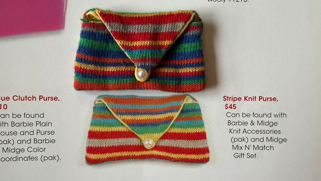 Vintage Barbie STRIPE KNIT PURSE mattel, Verzamelen, Poppen, Ophalen of Verzenden, Zo goed als nieuw