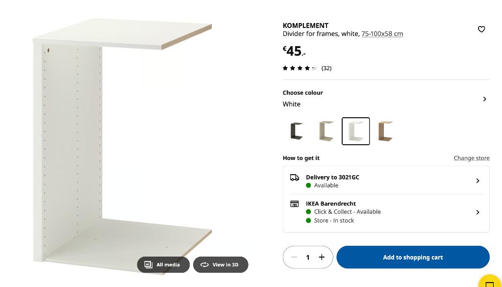 KOMPLEMENT Verdeler basiselementen, wit, 75-100x58 cm, Ophalen, 50 tot 100 cm, Zo goed als nieuw, Minder dan 100 cm