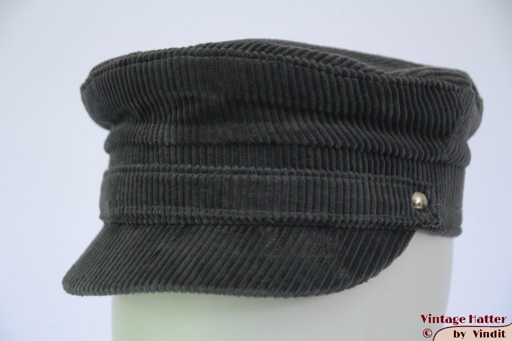 Vintage Kapiteinspet Chudarek grijs ribfluweel maat 56, Firma Chudárek Praha, Ophalen of Verzenden, Gedragen, Pet