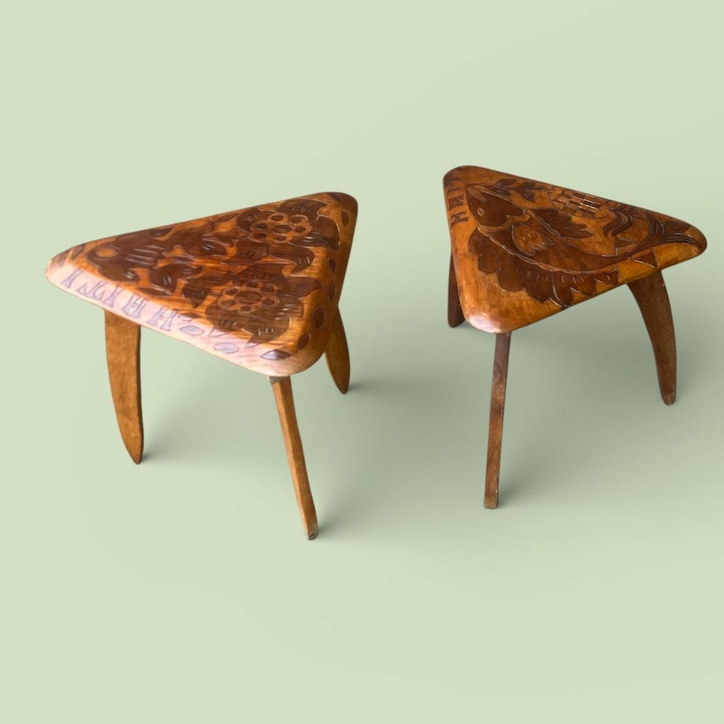 Vintage Haïtiaanse bijzettafeltjes/ plantefeltjes 60S, Ophalen, Minder dan 45 cm, Minder dan 55 cm, Gebruikt