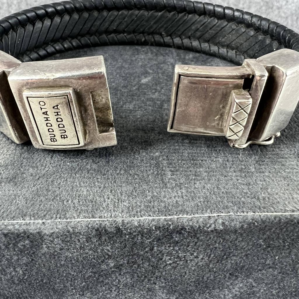 B2B armband | zwarte gevlochten leren band | 398866, Sieraden, Tassen en Uiterlijk, Armbanden, Ophalen of Verzenden, Gebruikt