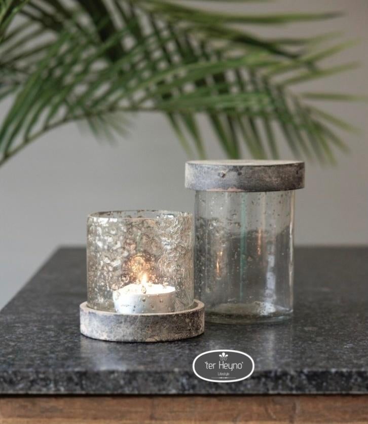 Glazen windlicht pot met deksel mt L stoer sober landelijk, Verzenden, Nieuw