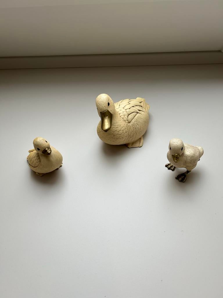 Elli Malevolti eenden, hars en koper, ca 1980, Ophalen of Verzenden, Gebruikt, Kunststof, Dierenbeeld