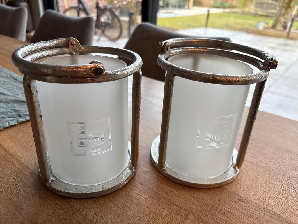 Set van 2 Rivièra Maison windlichten, Ophalen, Zo goed als nieuw, Metaal, Grijs
