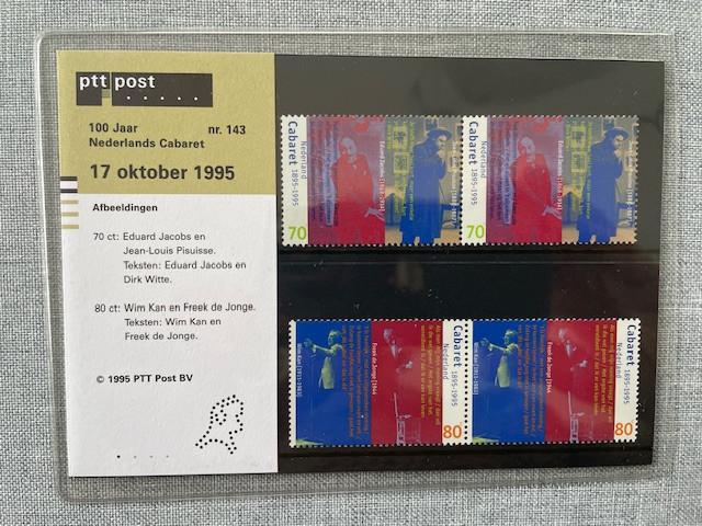 Postzegelmapje PZM143 - 100 jaar Cabaret in Nederland 1995, Ophalen of Verzenden, Na 1940, Postfris