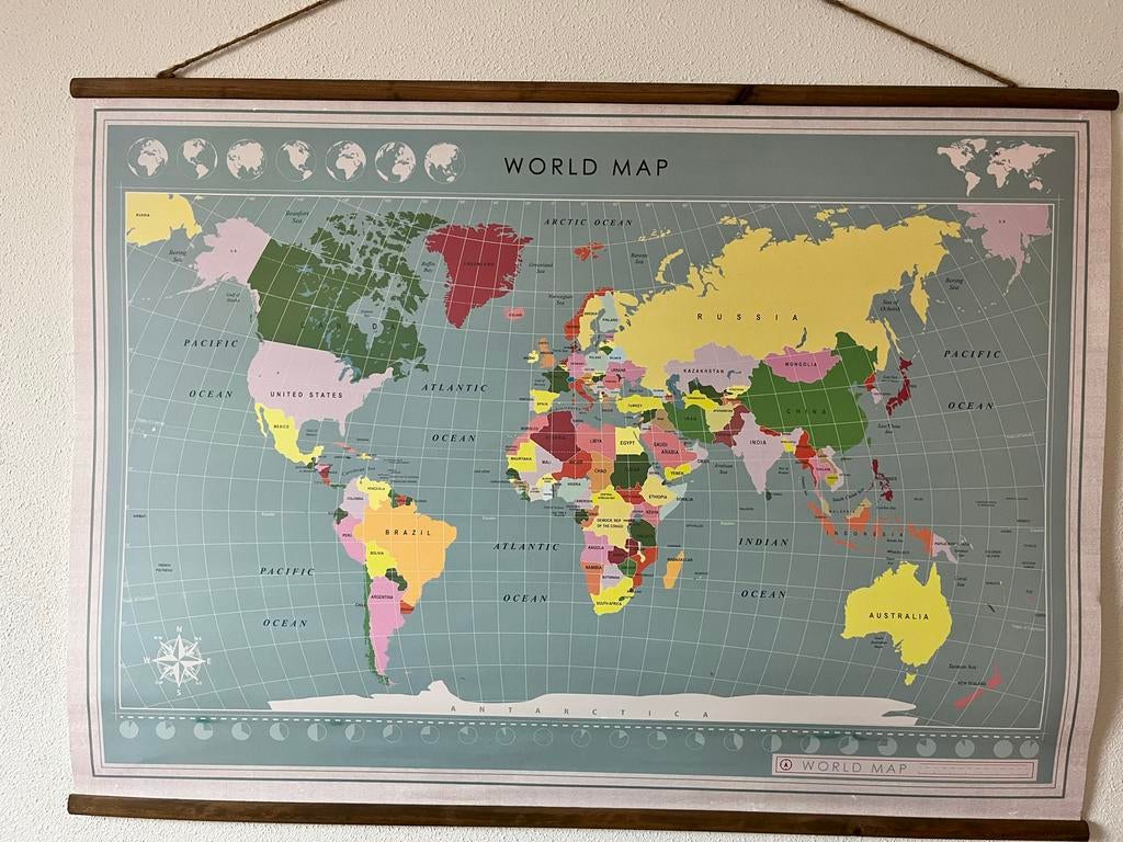 Vintage Wereldkaart Poster, Ophalen, Zo goed als nieuw