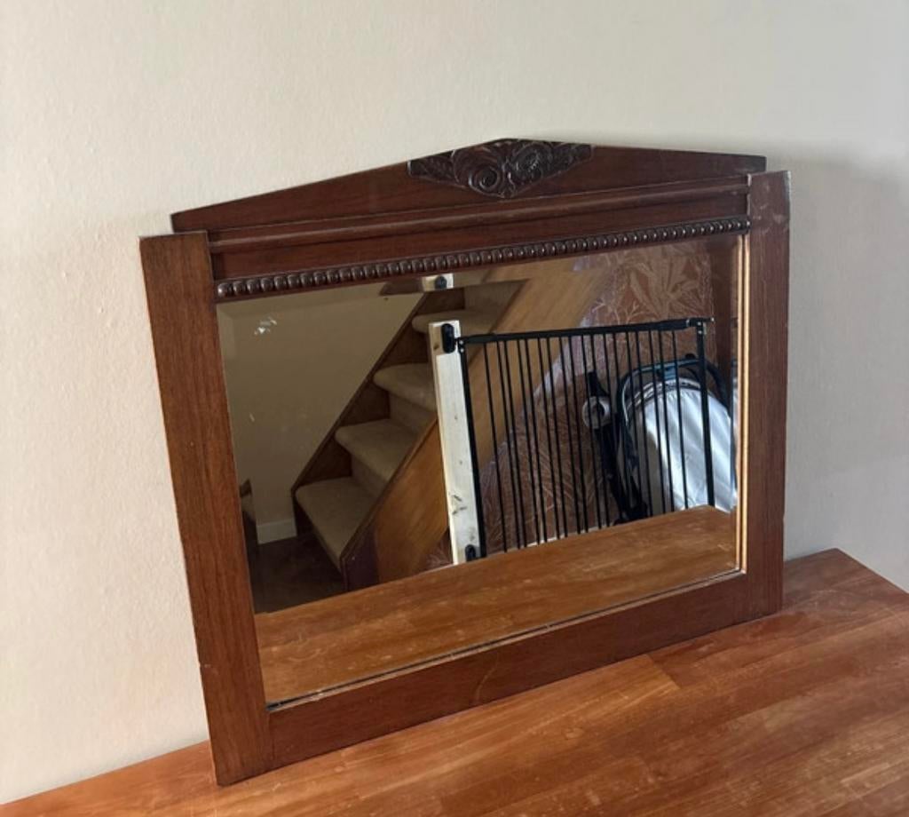 Vintage houten spiegel, Ophalen of Verzenden, Rechthoekig, Minder dan 50 cm