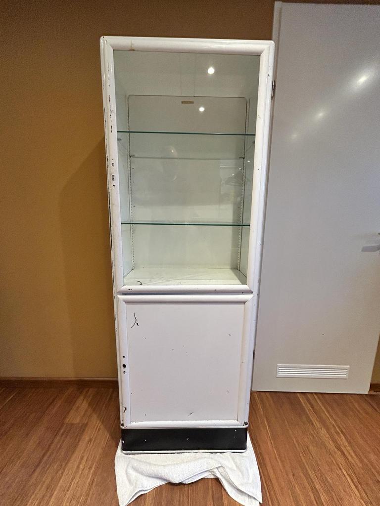 Vintage medicijnkast | vitrinekast met glas, Ophalen, 50 tot 100 cm, Glas, 150 tot 200 cm