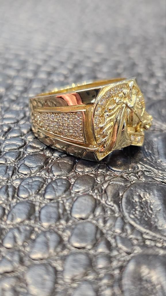 Prachtige paardenhoofd gouden 14karaat ring, Nieuw, Ophalen of Verzenden, Dame, Goud