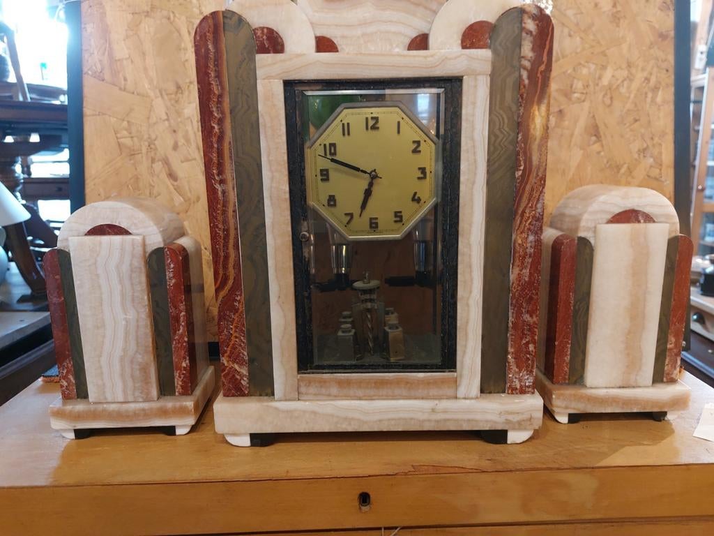 Marmeren klokkenstel - Klok moet nagekeken/gerepareerd, Antiek en Kunst, Antiek | Klokken, Ophalen