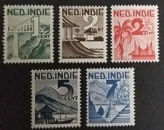 NVPH 317-321 Voorstellingen Ned. Indie., Postzegels en Munten, Postzegels | Nederlands-Indië en Nieuw-Guinea, Ophalen of Verzenden