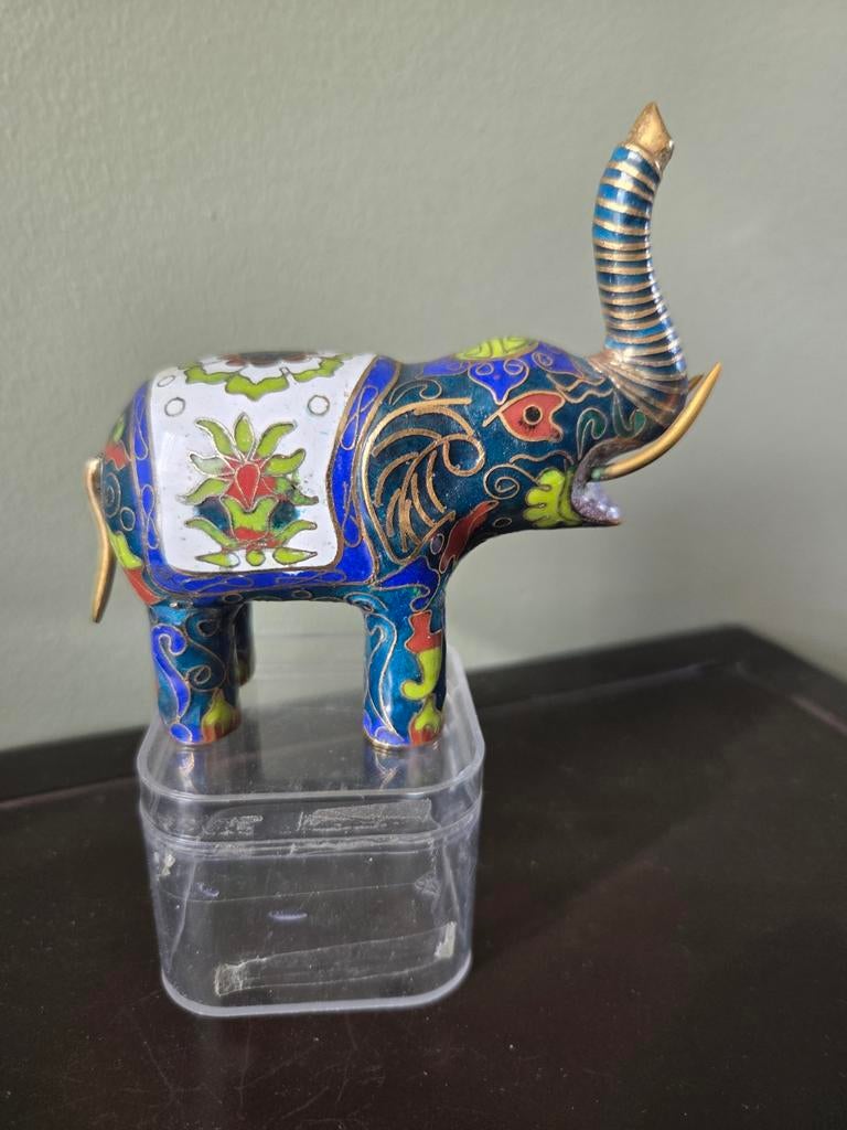 Vintage Cloisonné Olifant Jaren '60 Ornament, Ophalen of Verzenden