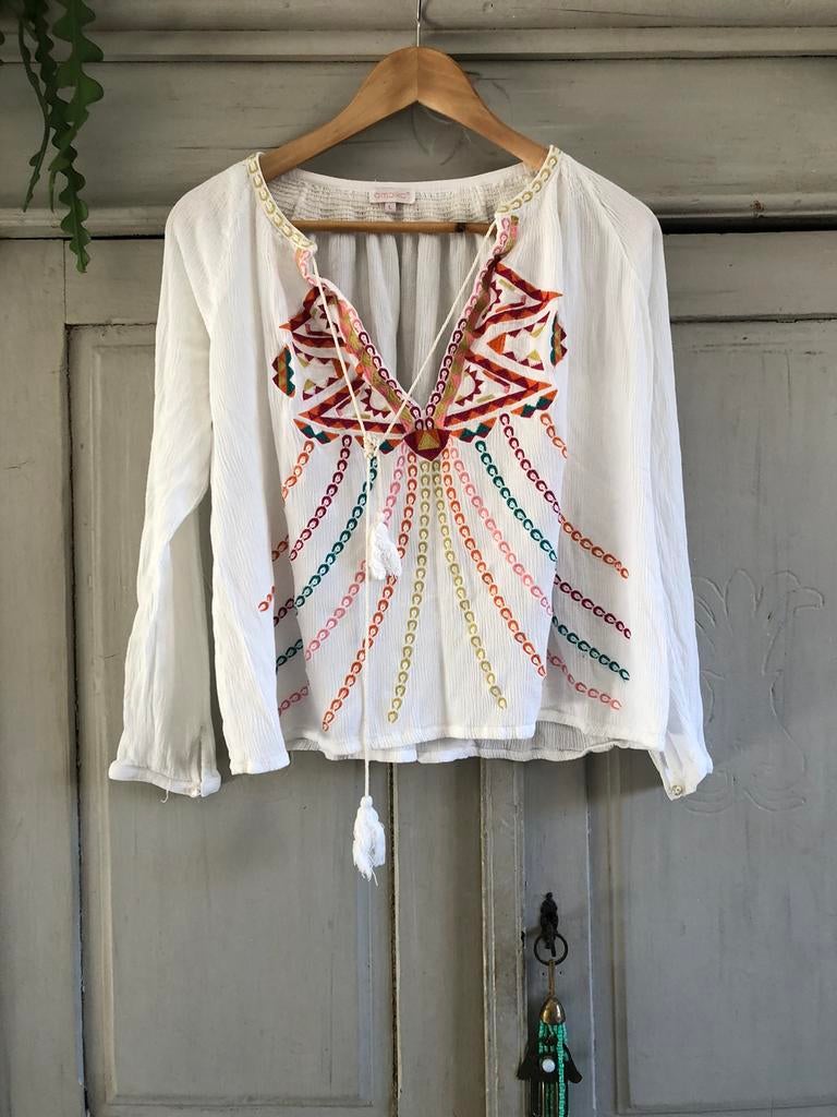 Prachtig geborduurd boho Ambika BLOUSJE Mt L - XL, Ophalen, Zo goed als nieuw, Maat 46/48 (XL) of groter, Wit