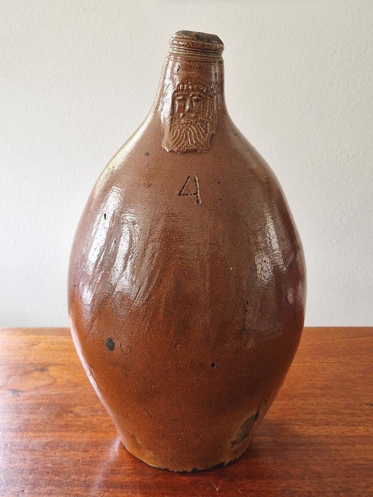 Grote antieke Duitse aardewerk baardmankruik eind 18e eeuw., Ophalen of Verzenden