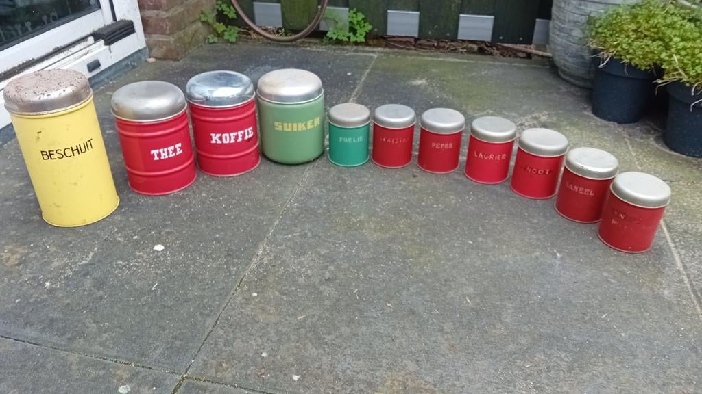 Oude retro emaille voorraadpotten - diverse uitvoeringen, Ophalen of Verzenden