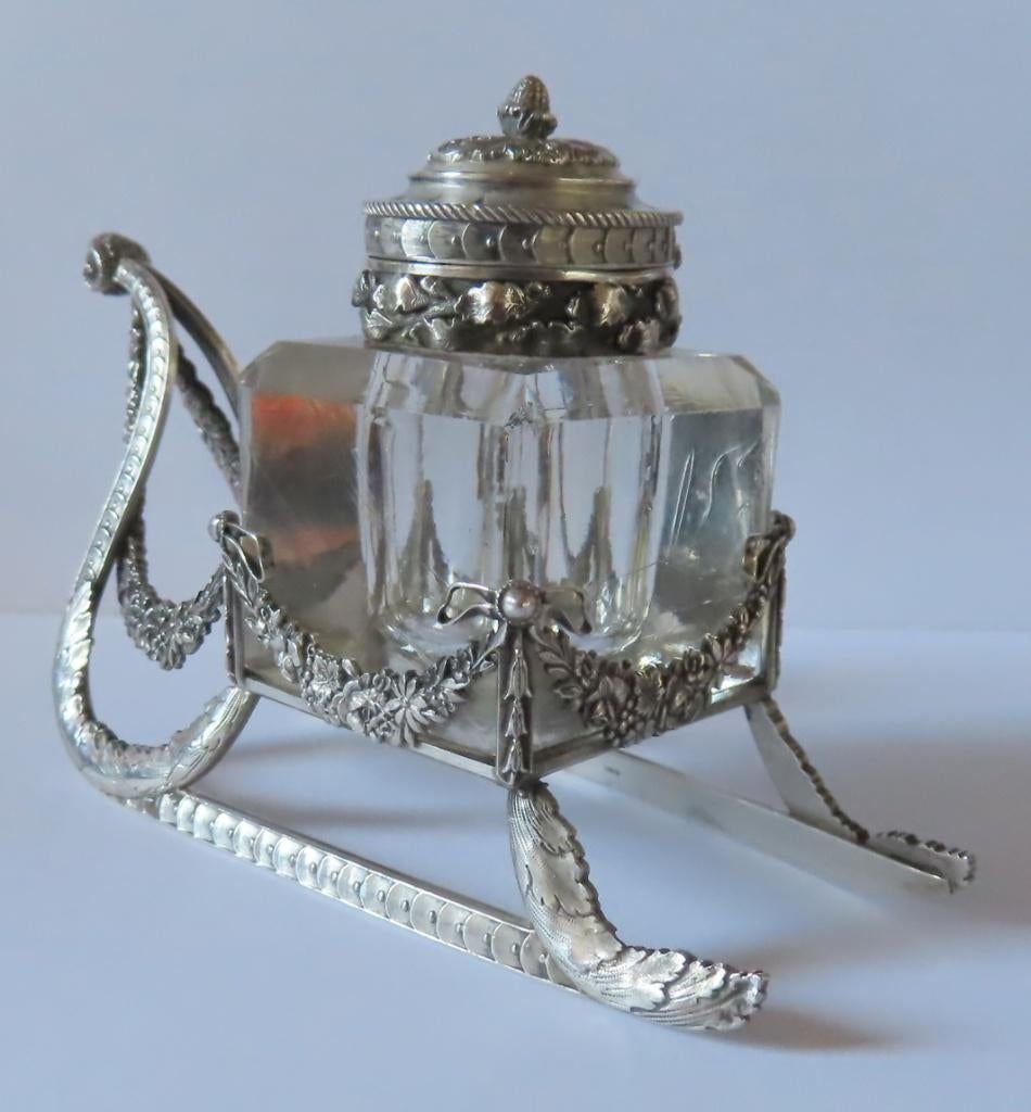 Uit inboedel:Topstuk! antieke zilveren inktpot arrenslee,Dui, Verzenden, Zilver