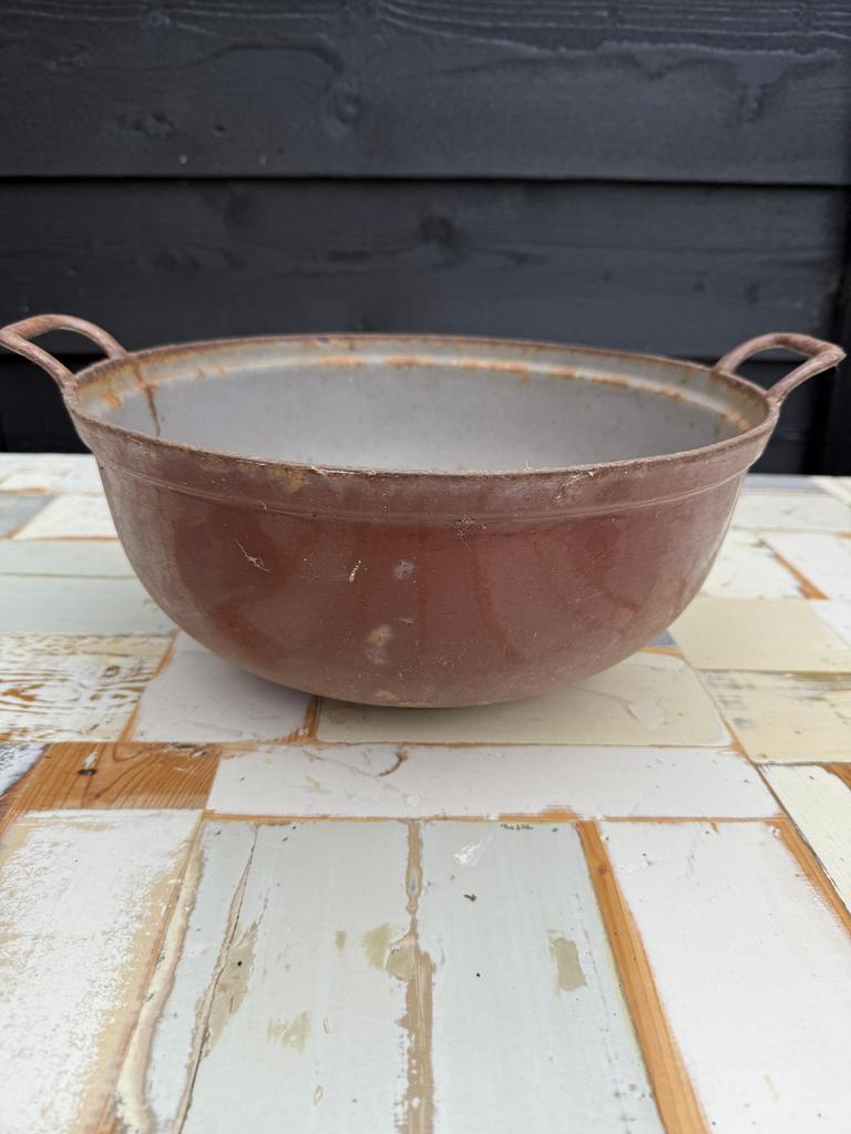 Oude gietijzeren pan met handvatten, Ophalen of Verzenden, Gebruikt, Gietijzer, Kookpan of Snelkookpan