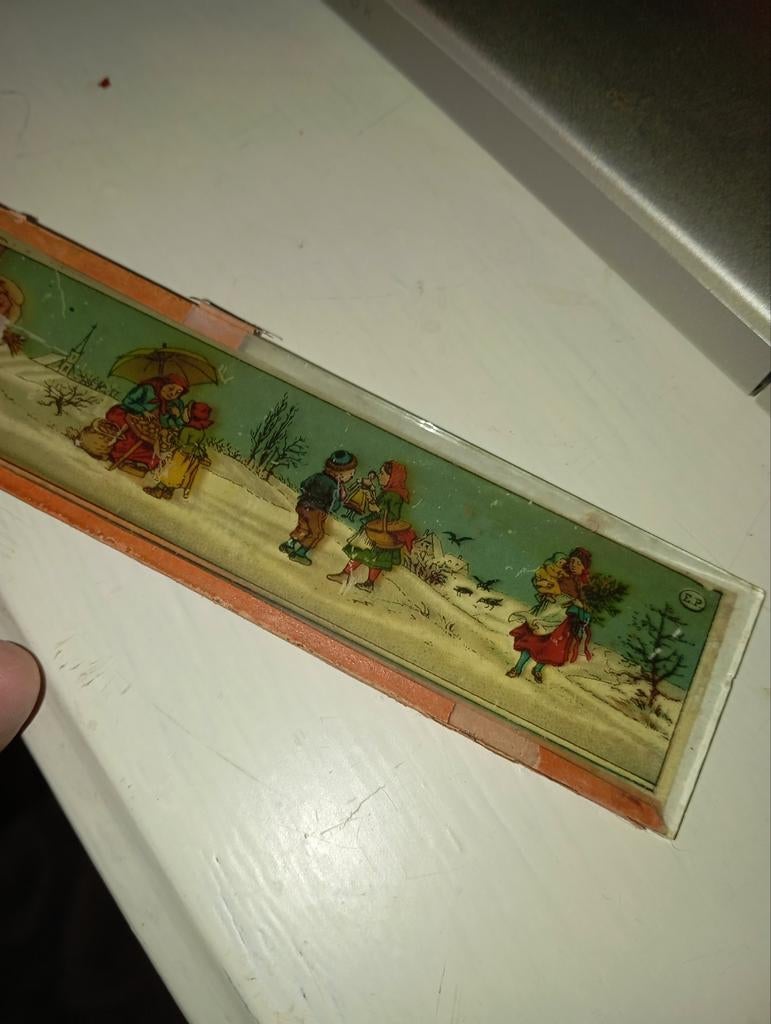 Antieke glazen toverlantaarn plaat - Wintertafereel, Ophalen of Verzenden