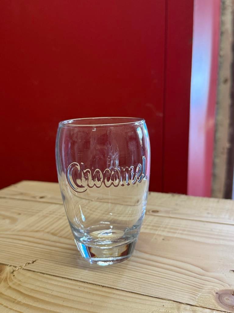 Origineel Chocomel glas met reliëflogo, Verzamelen, Ophalen, Gebruikt