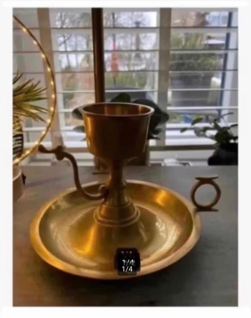 Brocante koperen blaker voor grote kaars, Antiek en Kunst, Antiek | Koper en Brons, Ophalen of Verzenden