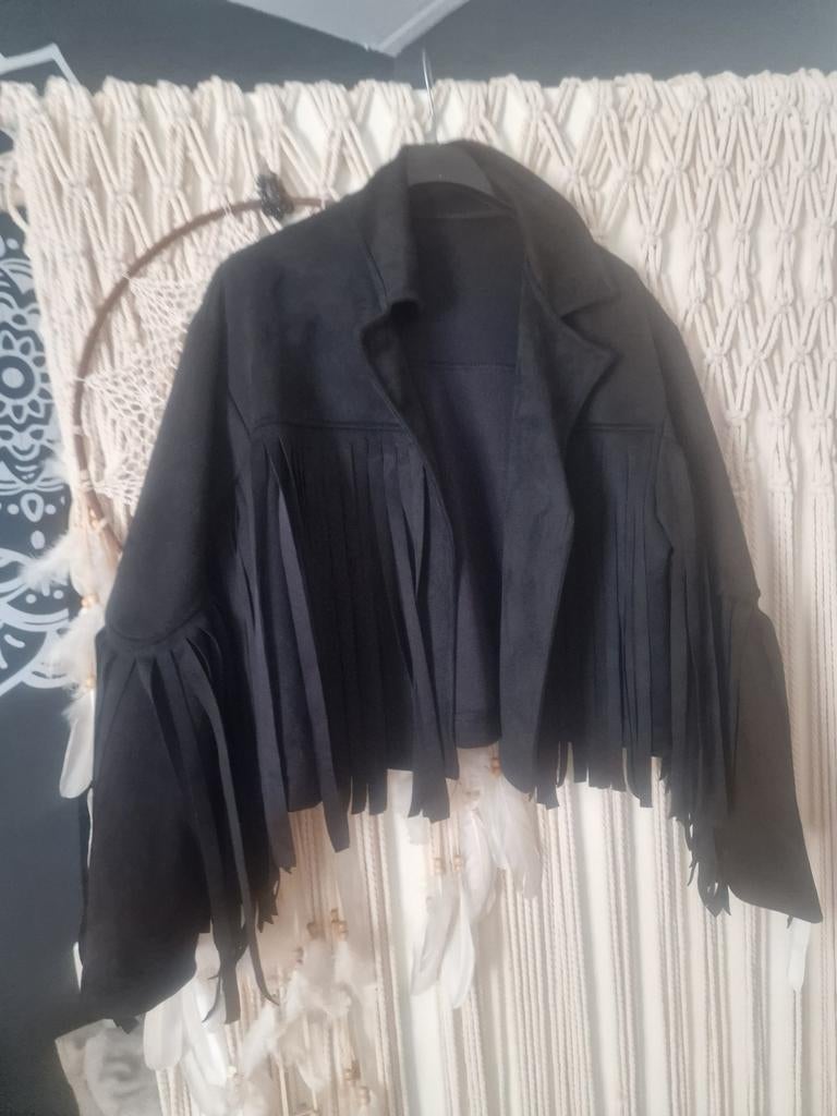 Prachtige nieuwe boho jas met franjes, Kleding | Dames, Zwart, Maat 42/44 (L), Nieuw, Ophalen of Verzenden