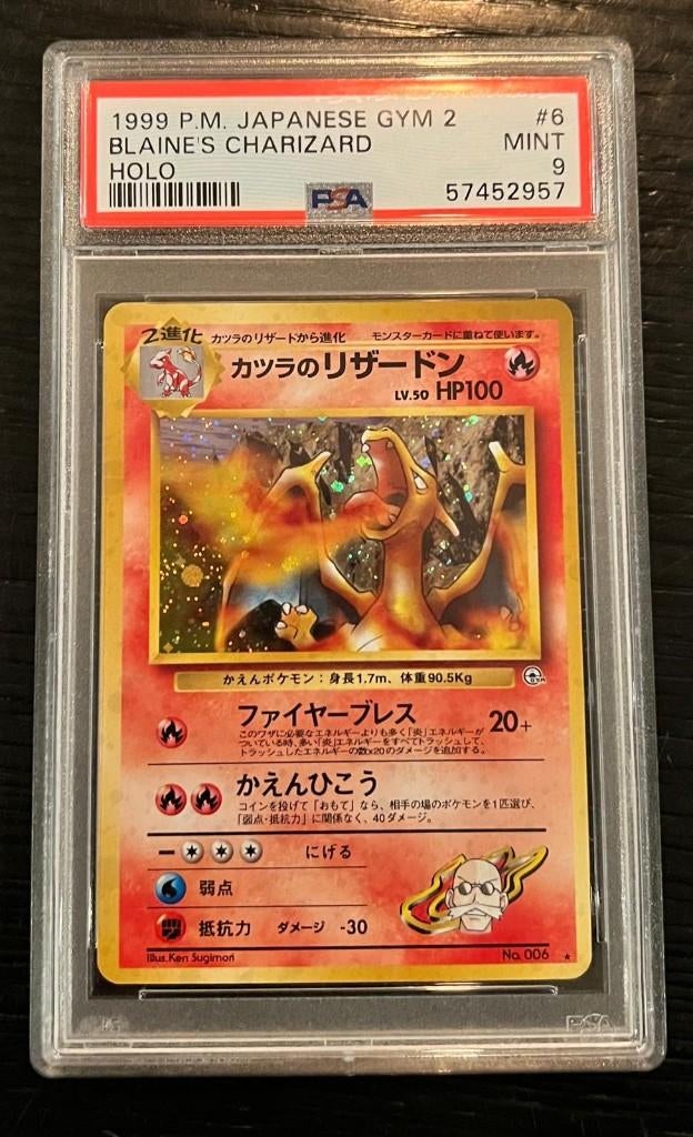 Blaine's Charizard #6 Pokemon Japanese Gym Challenge PSA 9, Ophalen of Verzenden, Zo goed als nieuw, Losse kaart