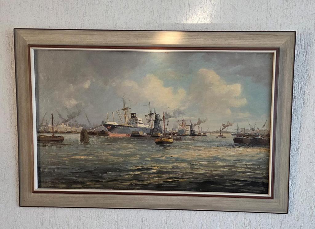 Havengezicht schilderij Maashaven Rotterdam, Ophalen of Verzenden, Minder dan 10 m²
