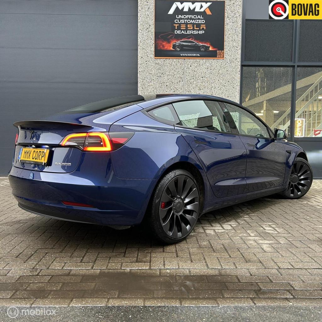 Tesla Model 3 Performance + MMX Pack + IAP, Auto's, Tesla, Automaat, Gebruikt, Zwart, Blauw