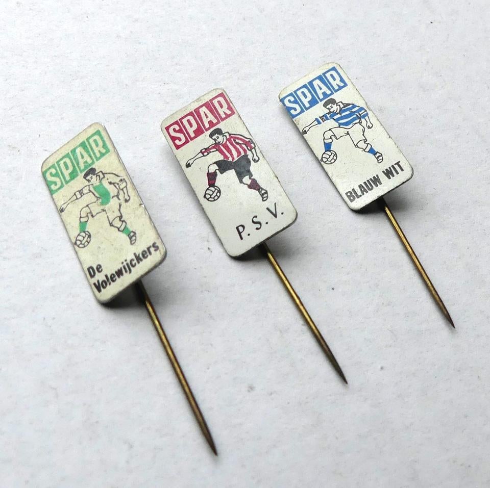 Spar voetbal speldjes speldje 3x PSV Blauw Wit Volewijckers, Verzamelen, Ophalen of Verzenden, Gebruikt, Sport, Speldje of Pin