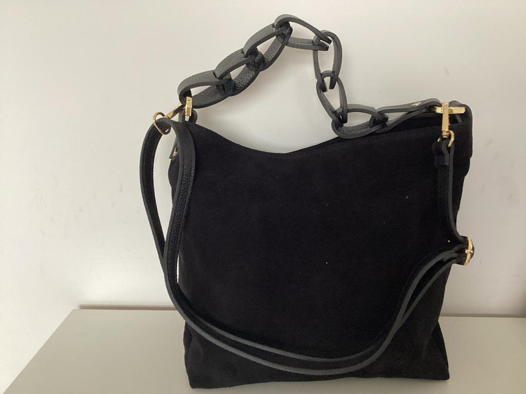 Zwarte Suède tas met leren banden, Ophalen of Verzenden, Nieuw, Zwart, Handtas