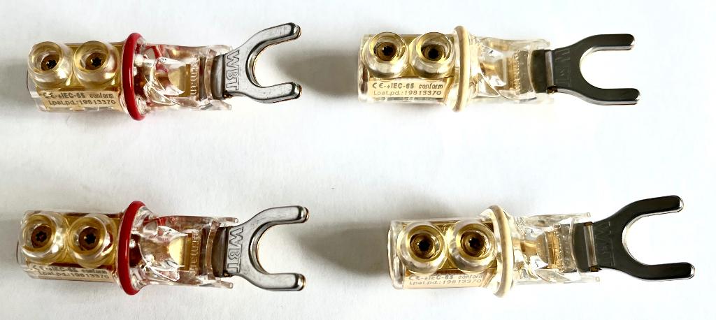 4 x WBT 0680 CU Spades., Ophalen, Gebruikt, 2 tot 5 meter, Luidsprekerkabel