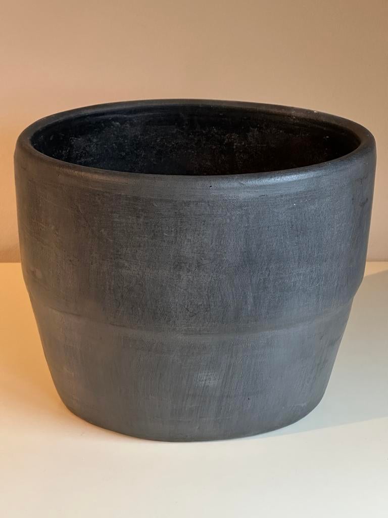 Grote grijze ovale aardewerk overpot - 35x27x29cm, Ophalen, Overige materialen, Gebruikt, Minder dan 60 cm