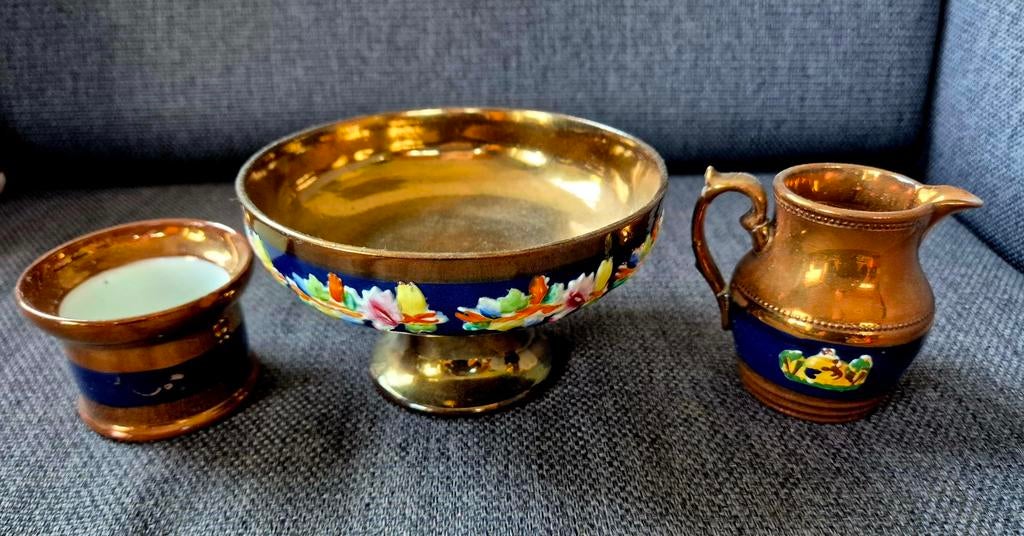 Engels koper Lusterware set / goudsteen, Antiek en Kunst, Antiek | Keramiek en Aardewerk, Ophalen of Verzenden