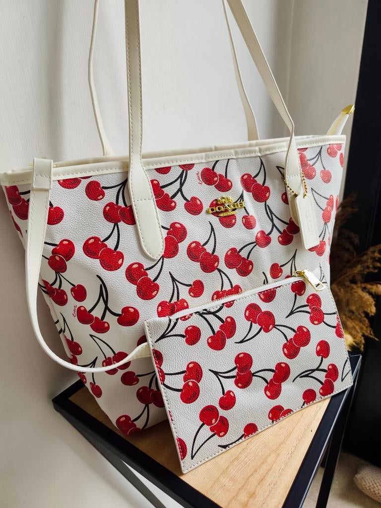 Coach Cherry Draagtas met bijpassende portemonnee, Ophalen of Verzenden, Zo goed als nieuw, Wit, Shopper