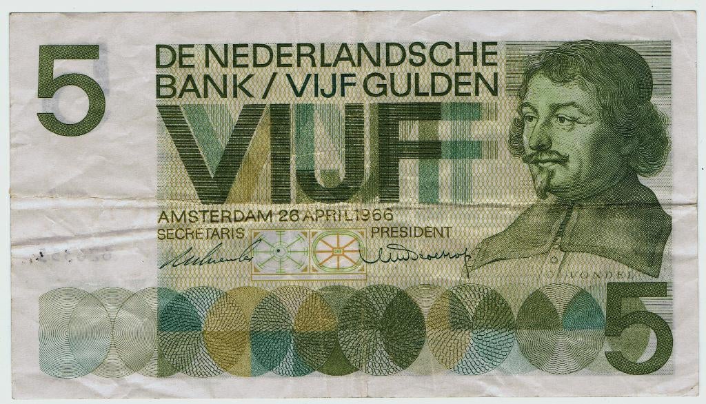 21-168 Nederland 5 gulden 1966AA, Verzenden, 5 gulden, Los biljet