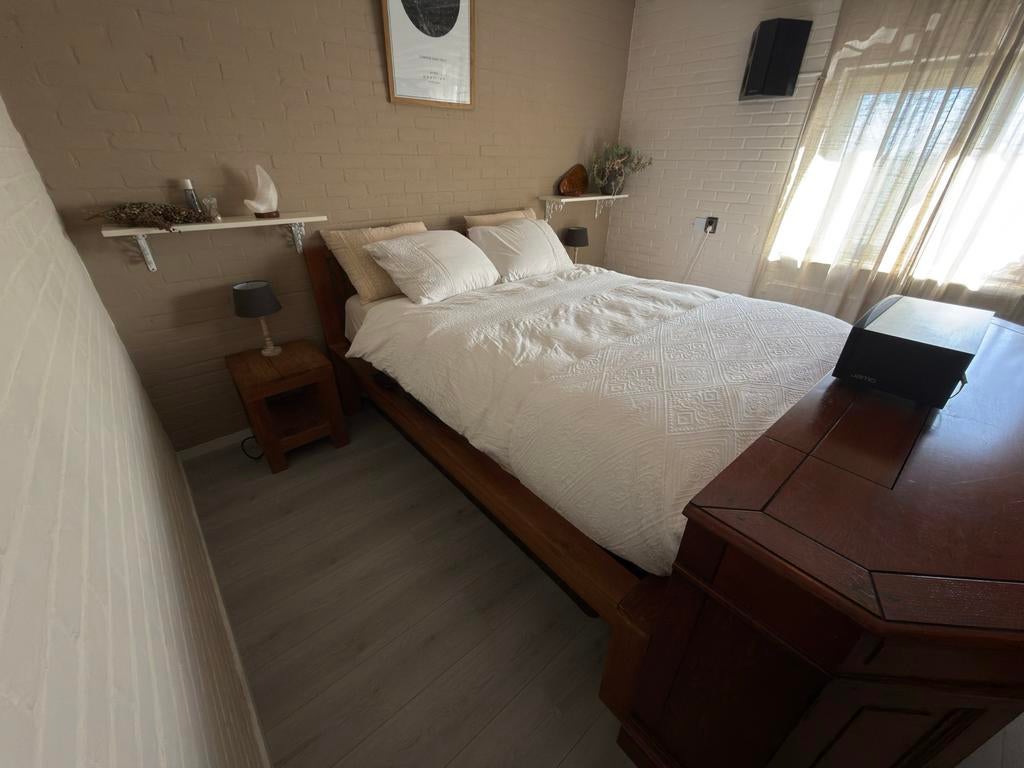 Luxe tweepersoons bed + Extra opties, Ophalen, Bruin, Tweepersoons, 200 cm