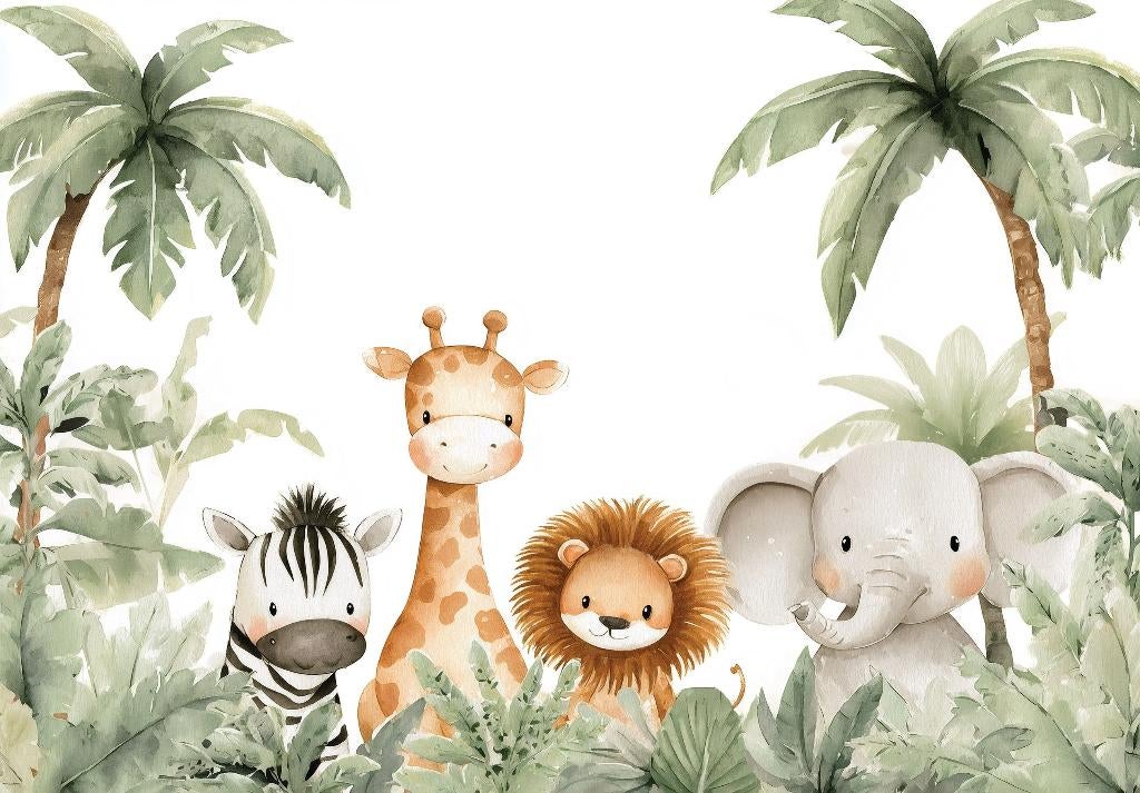 Jungle Vriendjes fotobehang, giraffe, zebra, Muurdeco4kids, Verzenden, Nieuw, Wanddecoratie