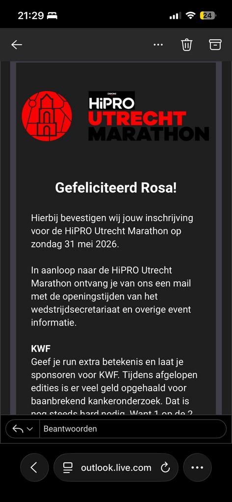 Halve marathon Utrecht ticket 31 mei + bezorging startnummer, Eén persoon, Overige soorten, Overige typen