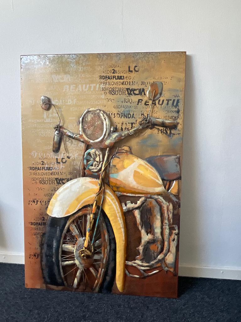 Metalen 3d wanddecoratie, motor, Huis en Inrichting, Ophalen, 75 tot 100 cm, Schilderij, 75 cm of meer