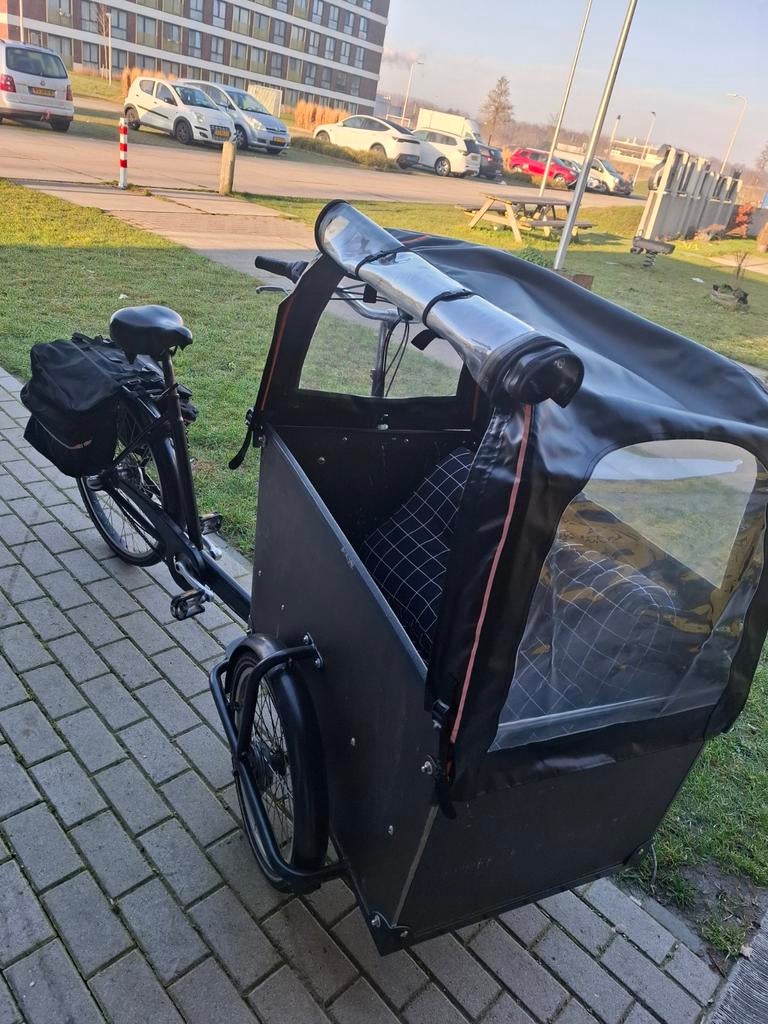 Bakfiets (niet elektrisch!) met nieuwe huif en fietstas, Fietsen en Brommers, Fietsen | Bakfietsen, Ophalen, Gebruikt, 4 kinderen of meer