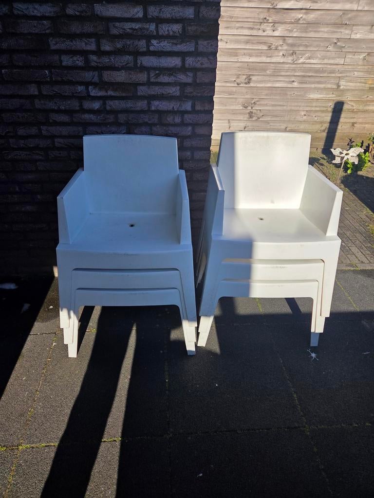 6 witte tuinstoelen BOX - Stapelbaar, Ophalen, Gebruikt, Kunststof, Stapelbaar