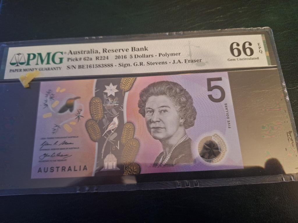 Australië 5 dollar 2016 PMG 66, Ophalen of Verzenden, Los biljet