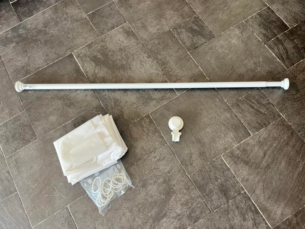 Douchegordijn met telescoopstang en douchekop houder, Ophalen of Verzenden, Zo goed als nieuw, Wit