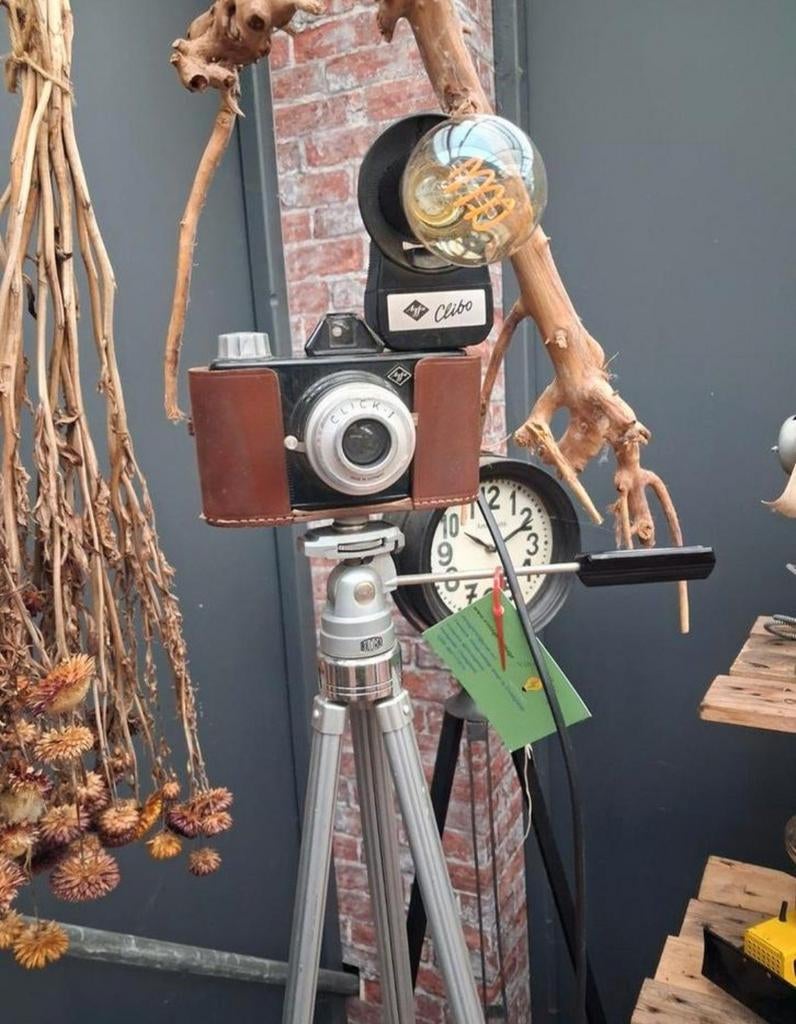 Vintage upcycled fotocamera statief lamp, Ophalen of Verzenden, Minder dan 100 cm