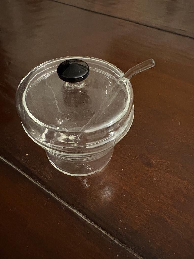 Klein glazen suikerpotje met deksel, Ophalen of Verzenden