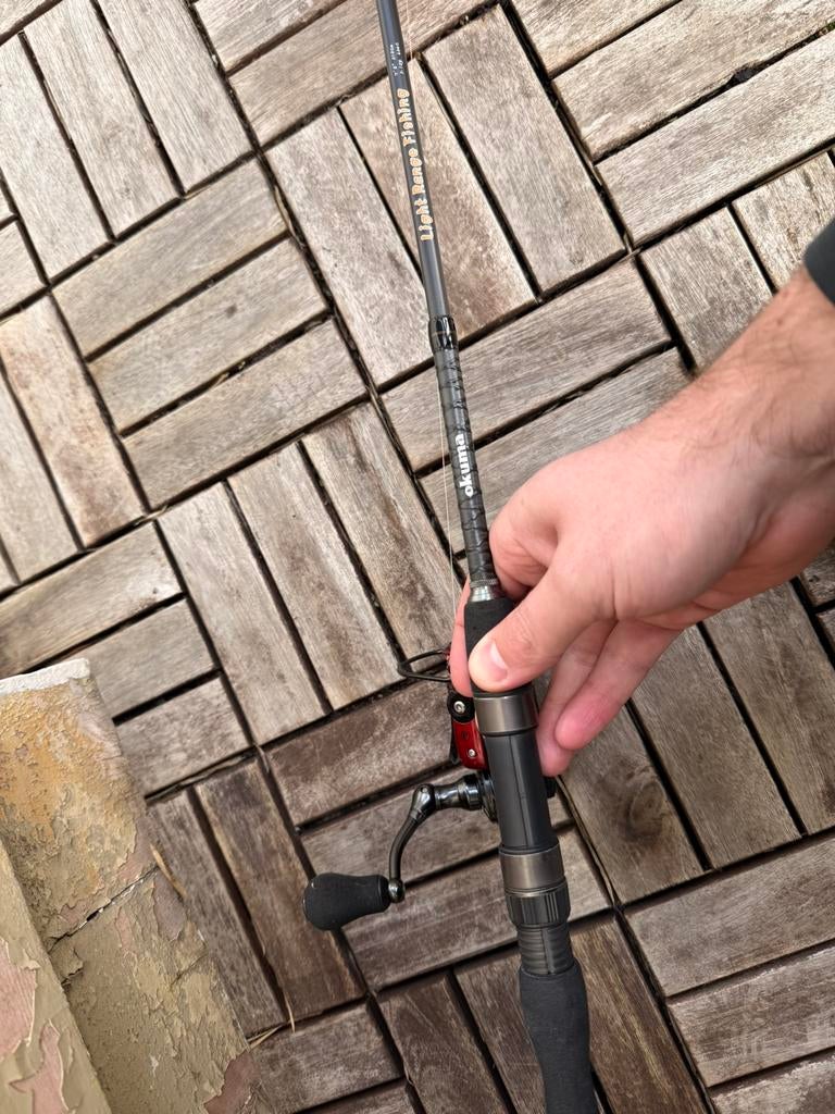 Okuma light range fishing inclusief fox rage warrior 1000, Ophalen of Verzenden, Zo goed als nieuw, Werphengel