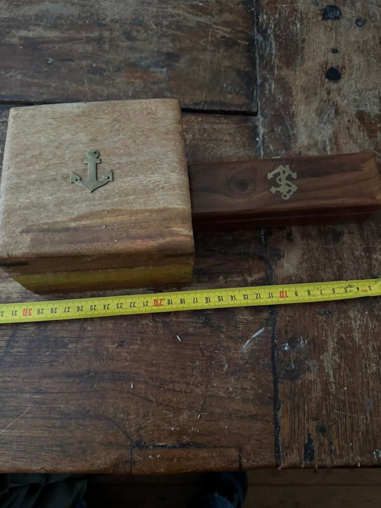 Vintage kompas en bootsman fluitje in houten kistjes, Verzamelen, Scheepvaart, Ophalen of Verzenden, Zo goed als nieuw