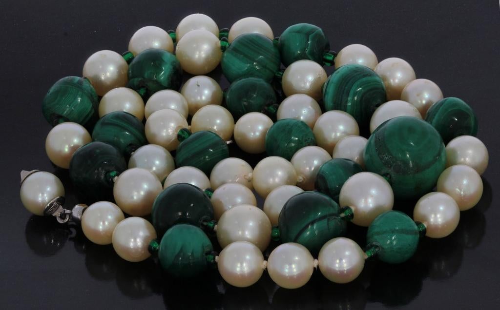 Malachiet parel edelsteen ketting 18k slot goud vintage dame, Sieraden, Tassen en Uiterlijk, Antieke sieraden, Verzenden, Goud