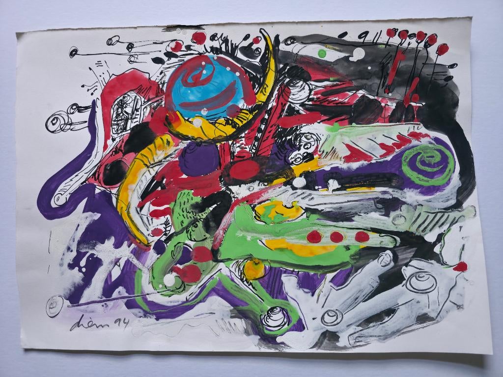 Gemengde Techniek van Peter Diem 50x35 cm., Antiek en Kunst, Ophalen of Verzenden